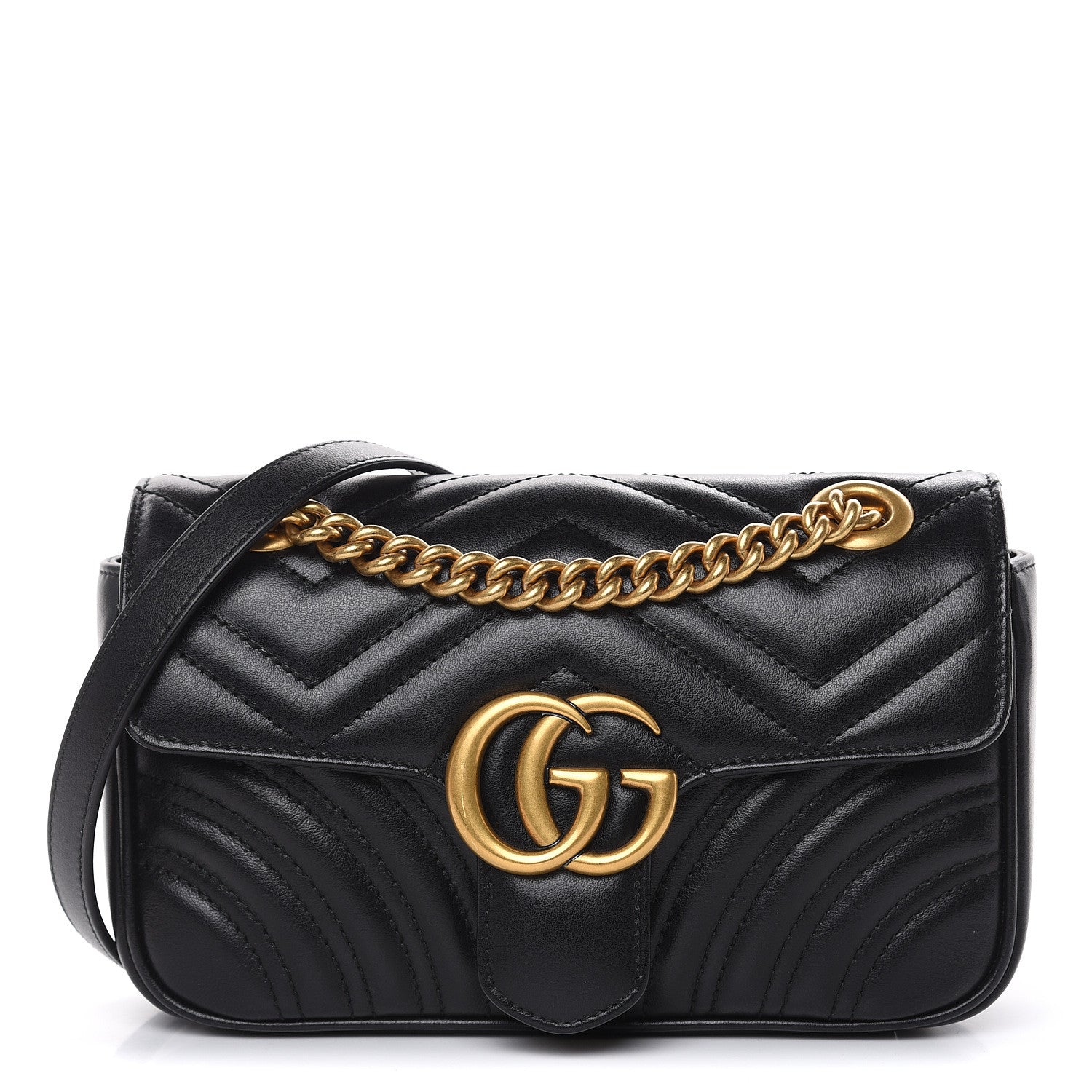 Gucci Calfskin Matelasse Mini GG Marmont Shoulder Bag Black 1 of 9