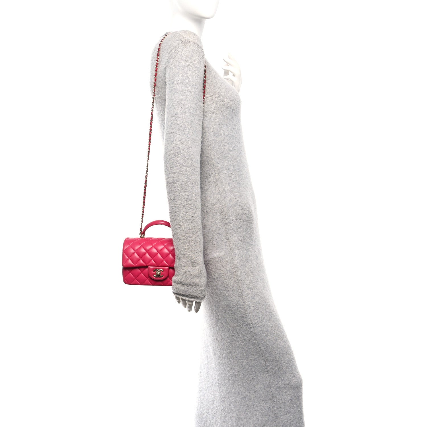 Chanel Lambskin Quilted Mini Top Handle Rectangular Flap Dark Pink Dark Pink 2 of 10