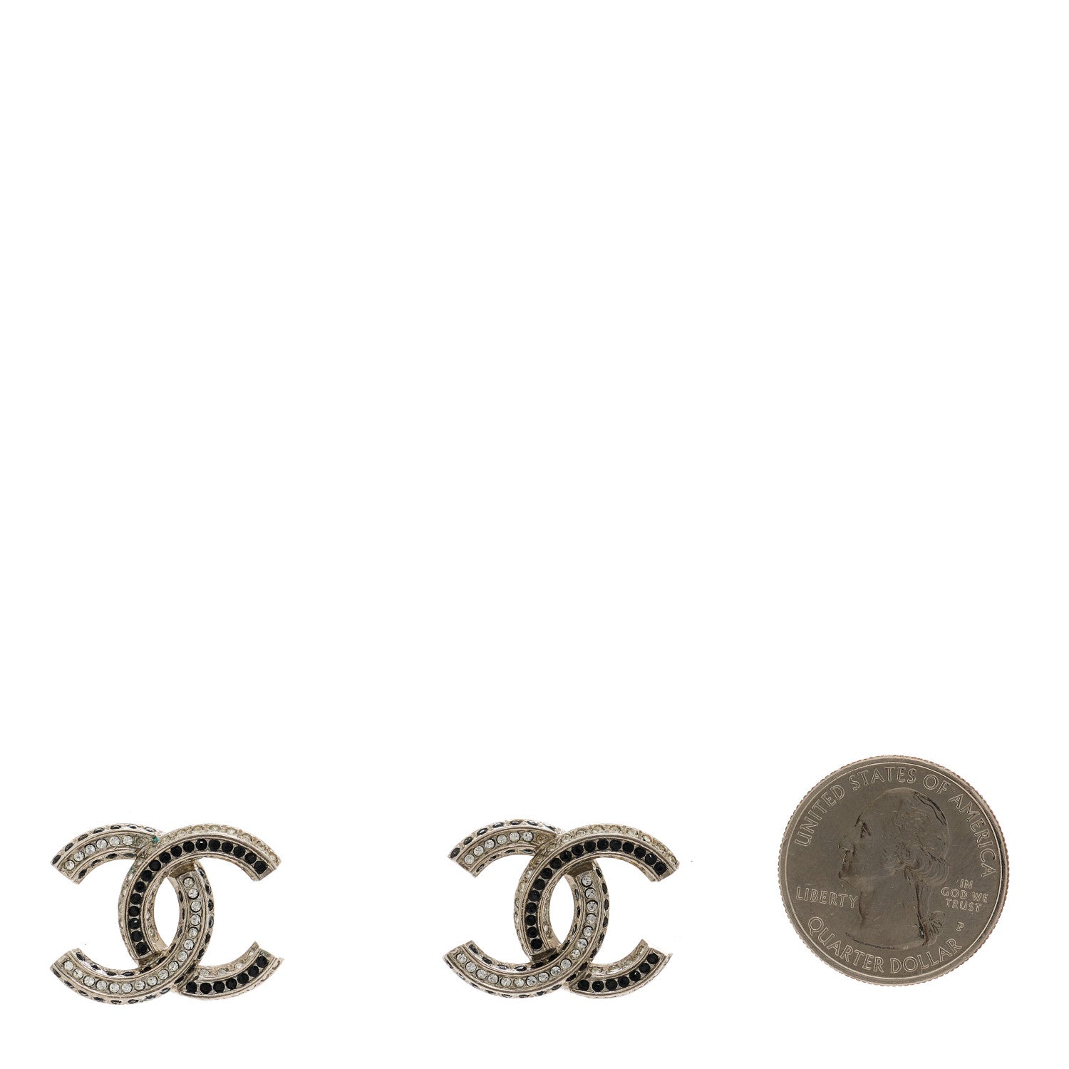 Chanel Crystal Timeless CC Earrings Silver Black 2 of 5
