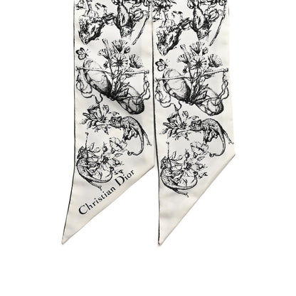 Christian Dior Silk Zodiac Mitzah Scarf White Black 2 of 4