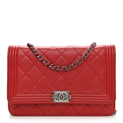 Chanel Lambskin Quilted Boy Wallet On Chain WOC Red 1 of 16