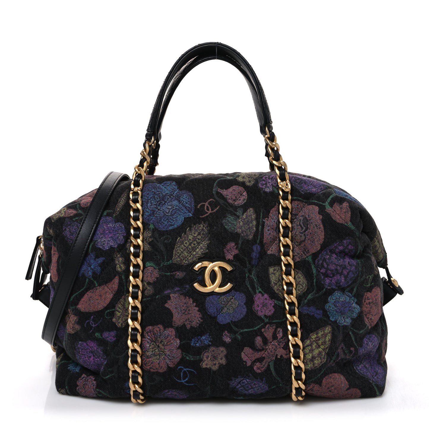 Denim Printed Destination Chenonceau Shoulder Bag Charcoal Multicolor