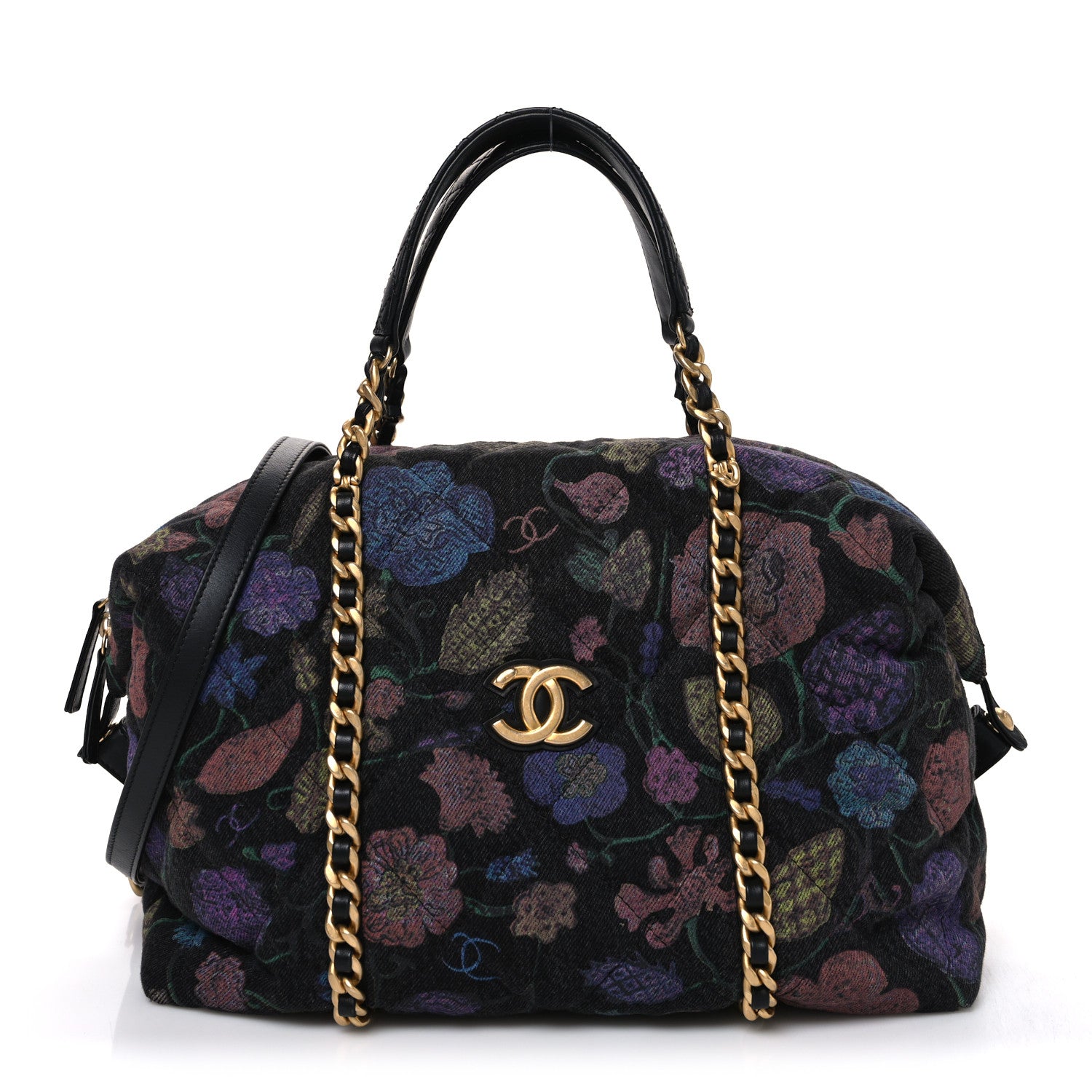 Chanel Denim Printed Destination Chenonceau Shoulder Bag Charcoal Multicolor 1 of 10