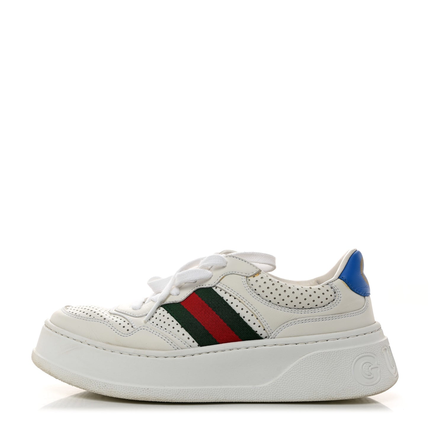 Calfskin Web Perforated Womens Platform 55mm Sneakers 37 White Bright Splash