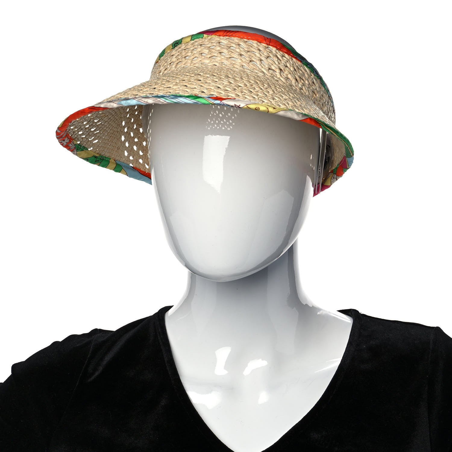 Hermes Panama Straw Woven Silk Astrologie Nouvelle Emilie Visor S Natural Amazone Pop 2 of 9