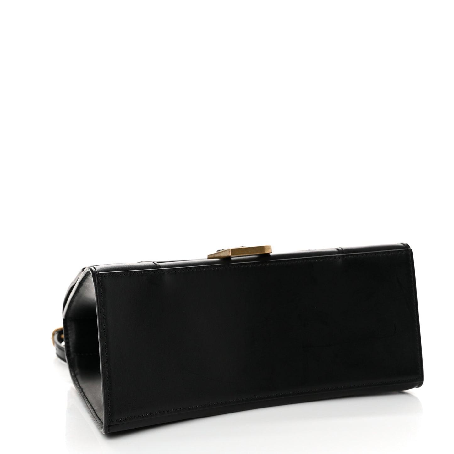 Shiny Box Calfskin Small Hourglass Top Handle Bag Black
