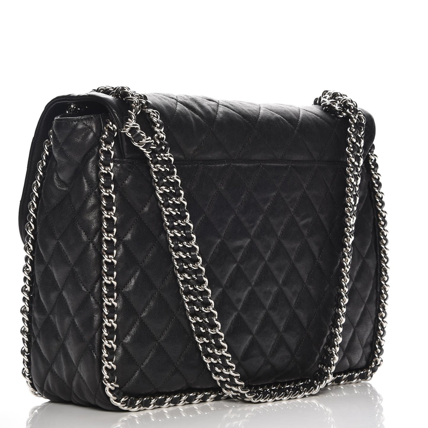 Washed Lambskin Quilted Maxi Chain Around Flap Black