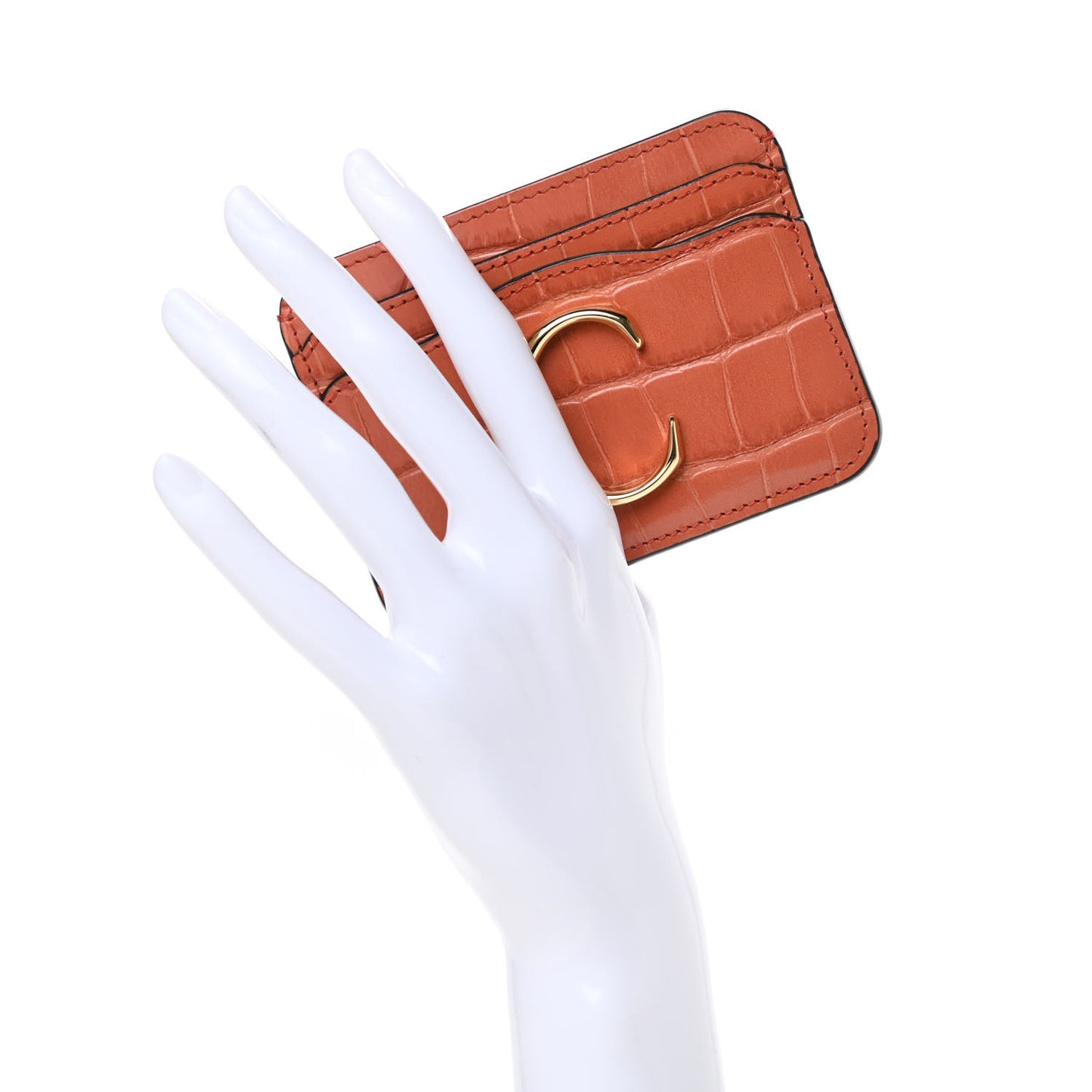 Crocodile Embossed Calfskin C Card Holder Brown