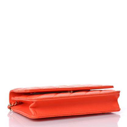 Chanel Lambskin Quilted Wallet on Chain WOC Orange 4 of 10