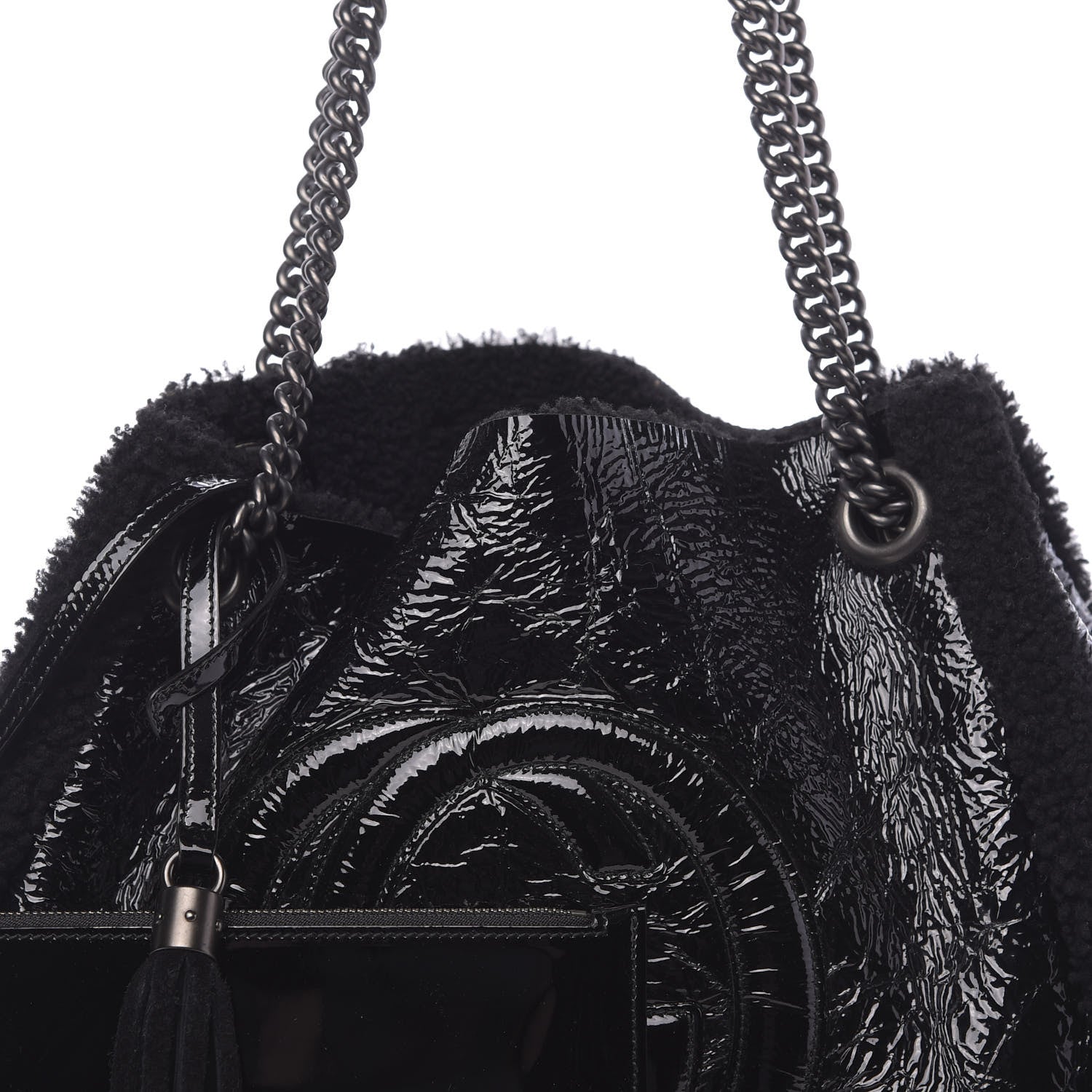 Gucci Patent Shearling Medium Soho Chain Shoulder Bag Black 9 of 11