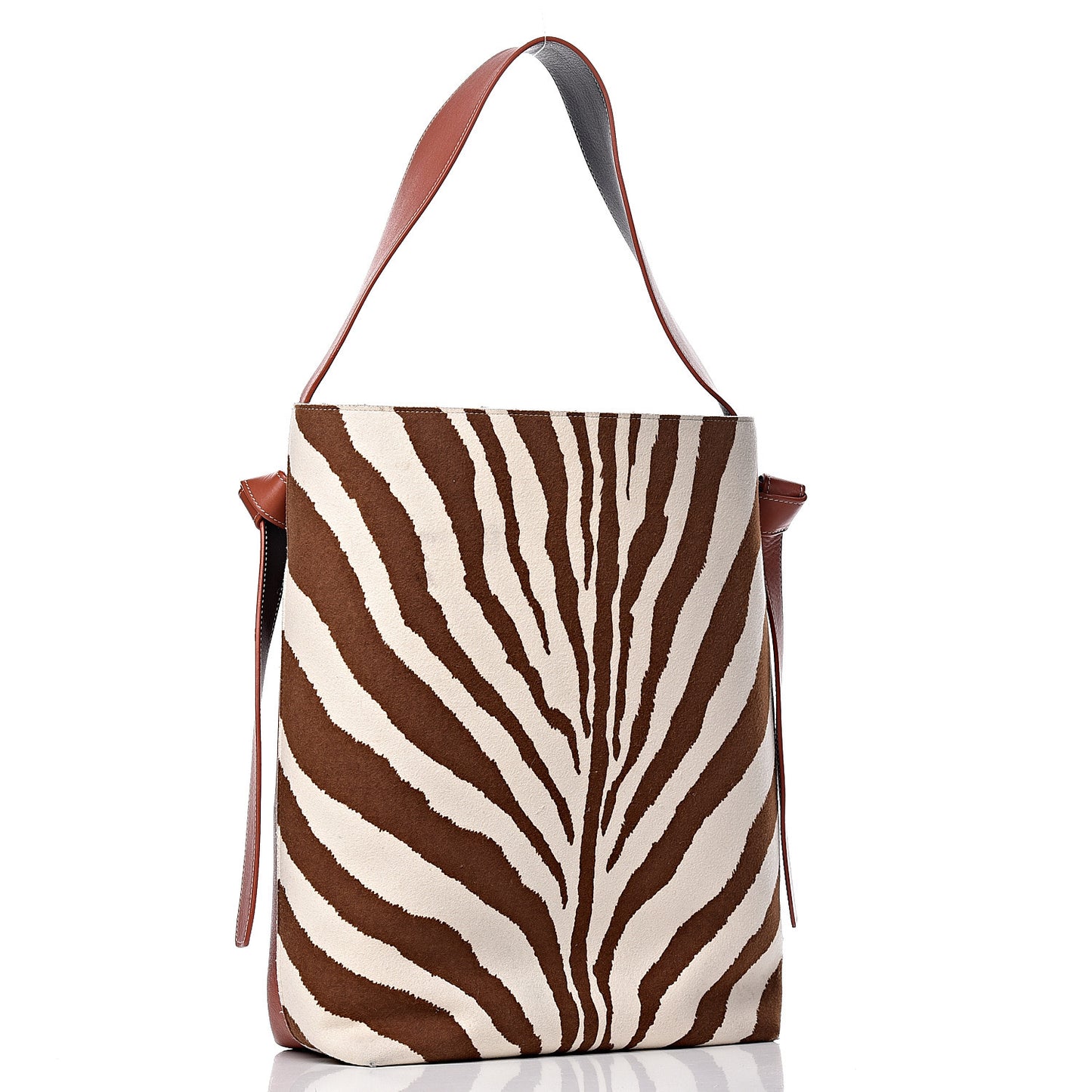 Shiny Smooth Calfskin Zebra Printed Felt Small Twisted Cabas Chalk Brick