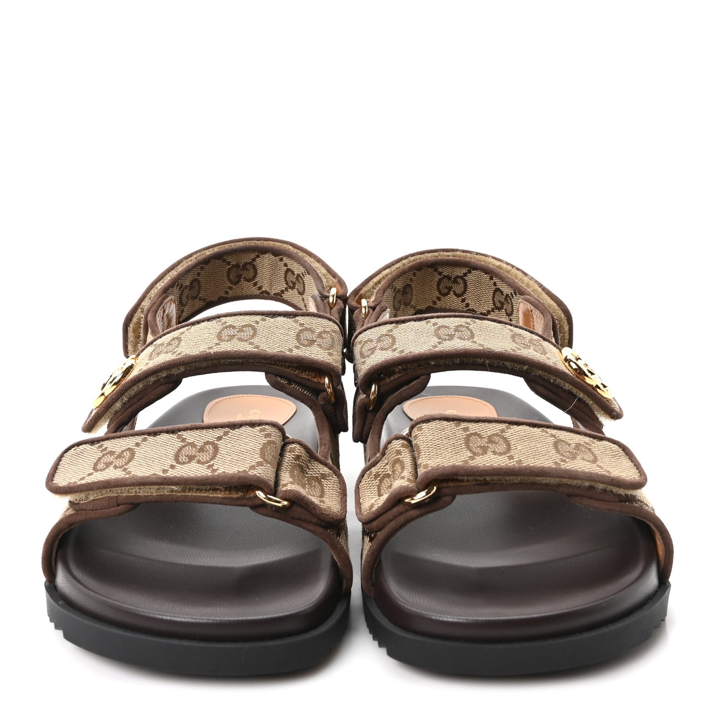 Monogram Kid Scamosciato Double G Womens Dad Sandals 37.5 Beige Ebony New Acero