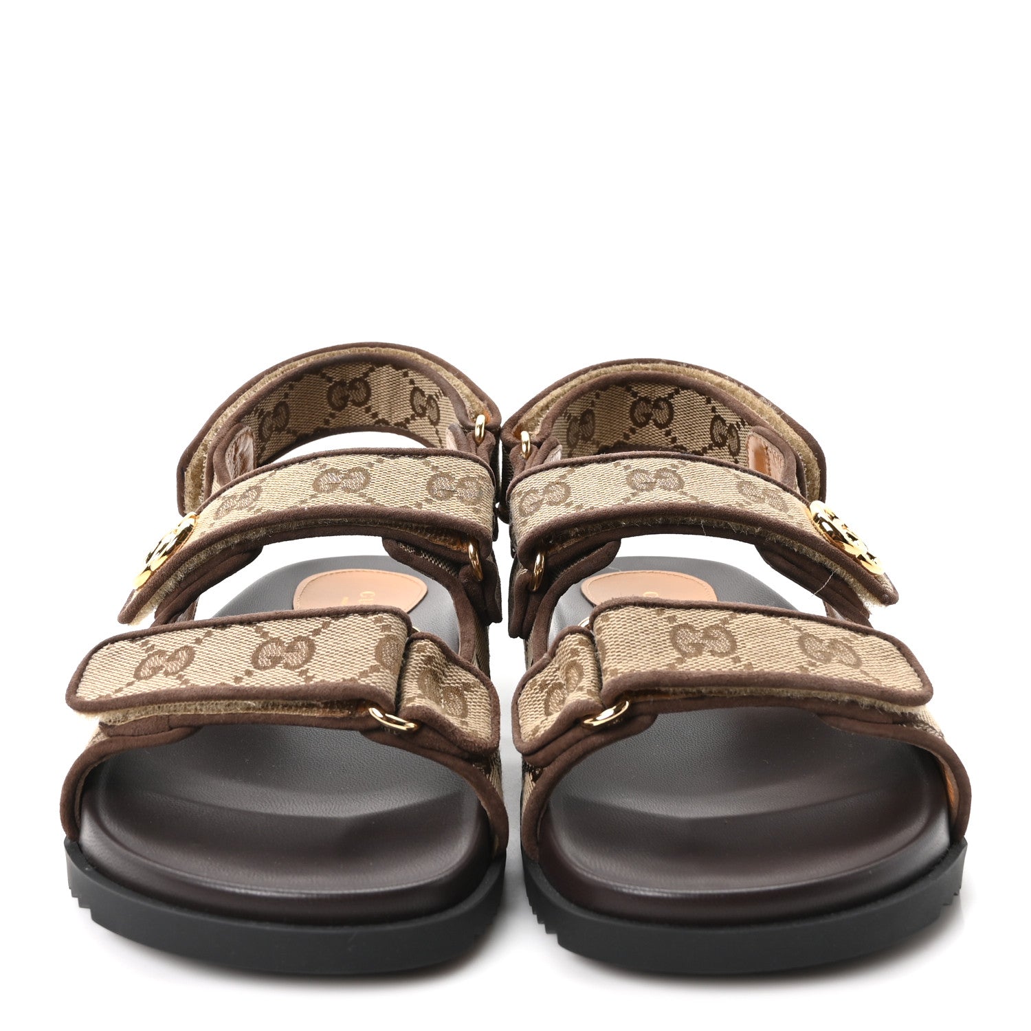 Gucci Monogram Kid Scamosciato Double G Womens Dad Sandals 37.5 Beige Ebony New Acero 3 of 10