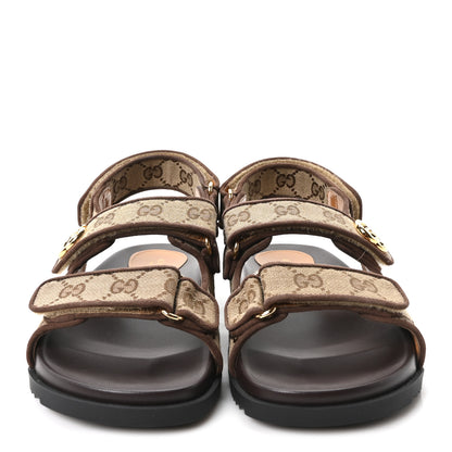 Gucci Monogram Kid Scamosciato Double G Womens Dad Sandals 37.5 Beige Ebony New Acero 3 of 10