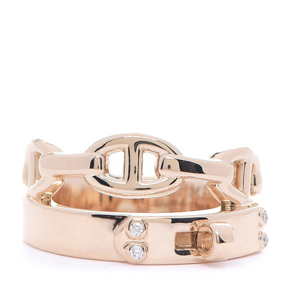 Hermes 18K Rose Gold Diamond Kelly Double Tour Ring 49 4.75 1 of 5