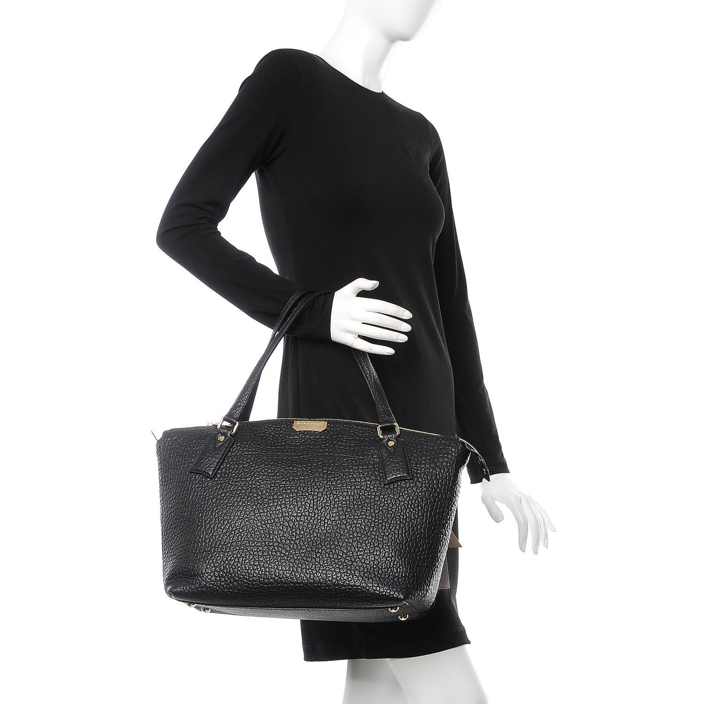 Signature Grain Calfskin Medium Welburn Tote Black
