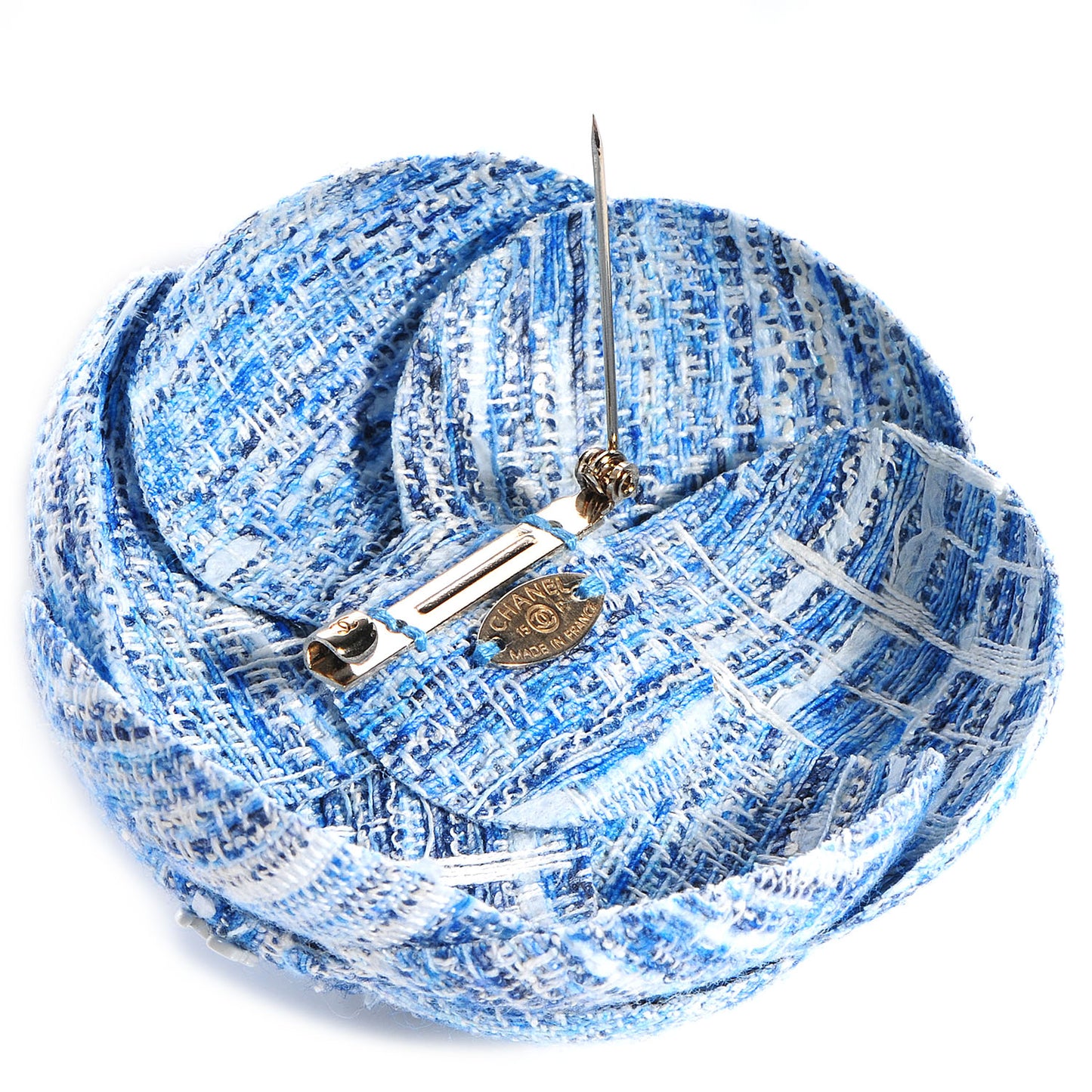 Fantasy Tweed Camellia Pin Brooch Sky Blue White