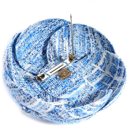 Chanel Fantasy Tweed Camellia Pin Brooch Sky Blue White 3 of 6