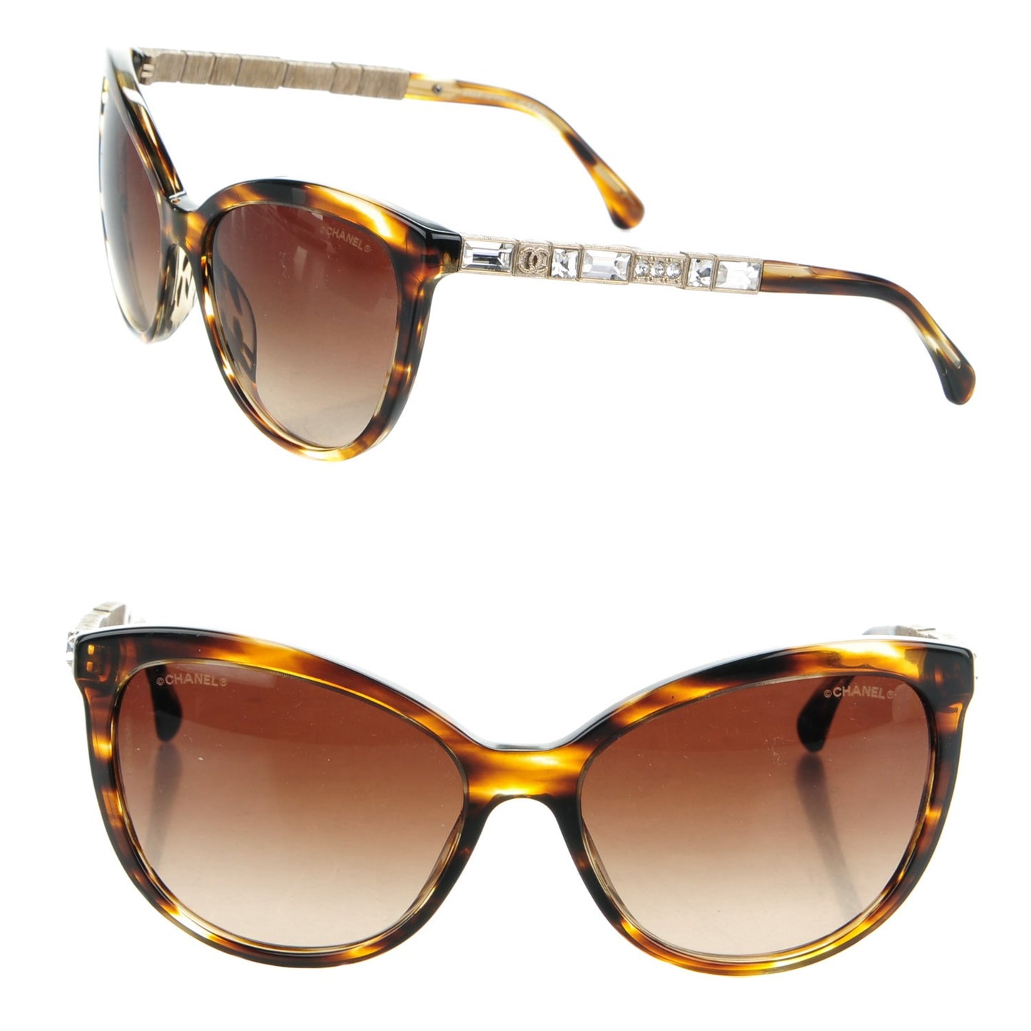 Crystal Baguette Polarized Cat Eye Bijou Sunglasses 5307-B Light Tortoise