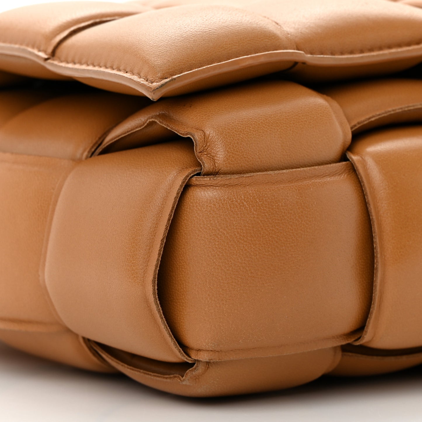 Nappa Maxi Intreccio Padded Cassette Crossbody Bag Caramel