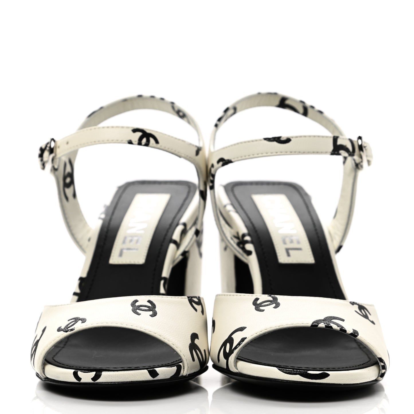 Printed Lambskin CC Sandals 36 White Black