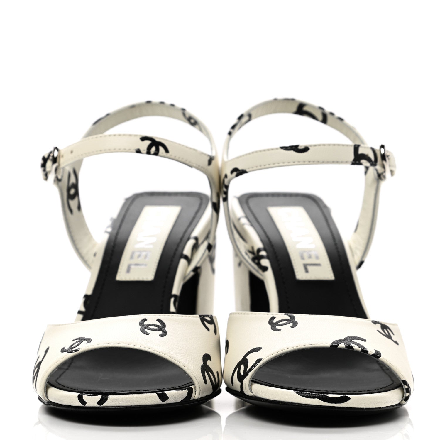 Chanel Printed Lambskin CC Sandals 36 White Black 2 of 10