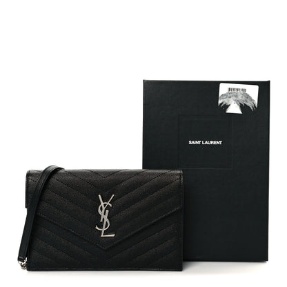 Saint Laurent Grain De Poudre Matelasse Chevron Monogram Envelope Chain Wallet Black 11 of 11