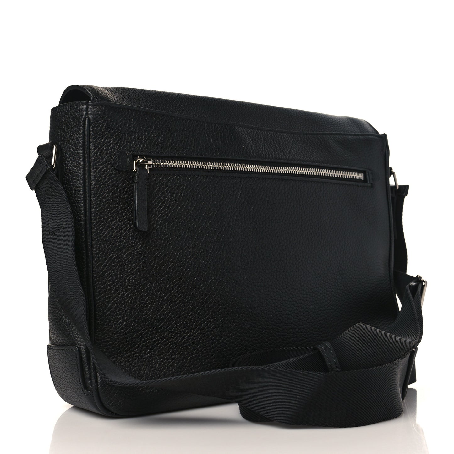 Grainy Calfskin Embossed Bruno Messenger Black