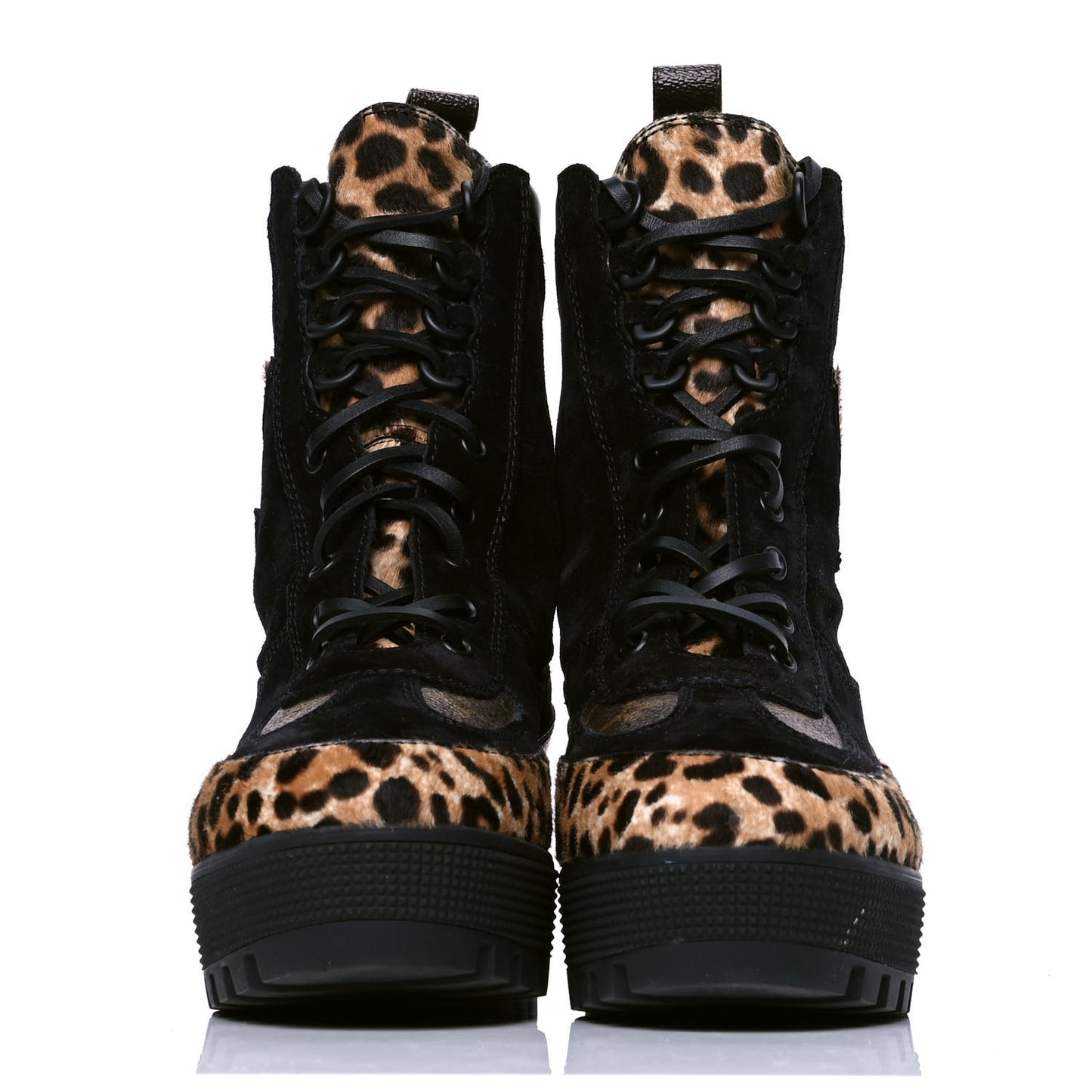 Suede Calfskin Monogram Calf Hair Laureate Platform Desert Boots 39 Black
