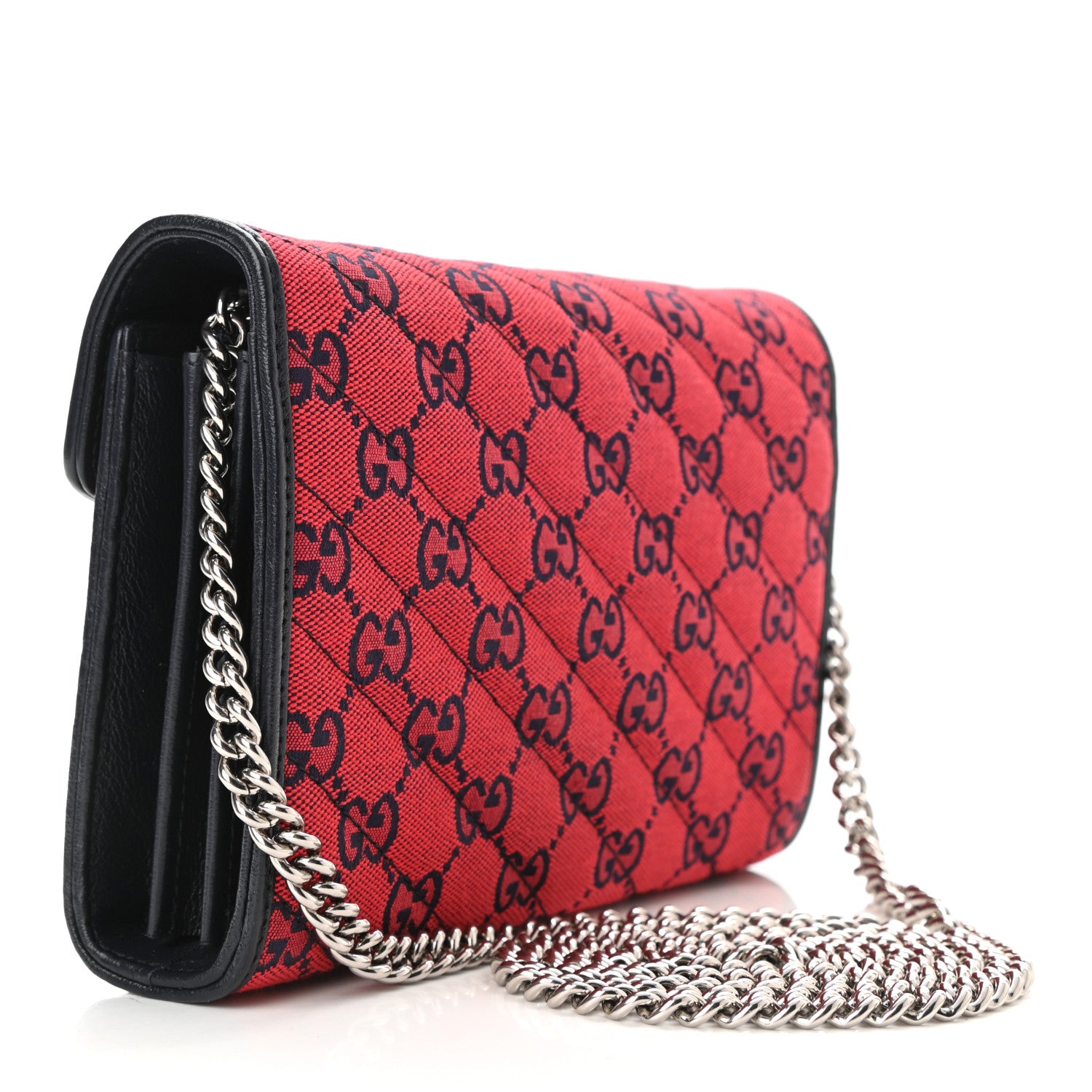 Gucci Monogram Multicolor Matelasse Diagonal GG Marmont Chain Wallet Red Blue 3 of 10