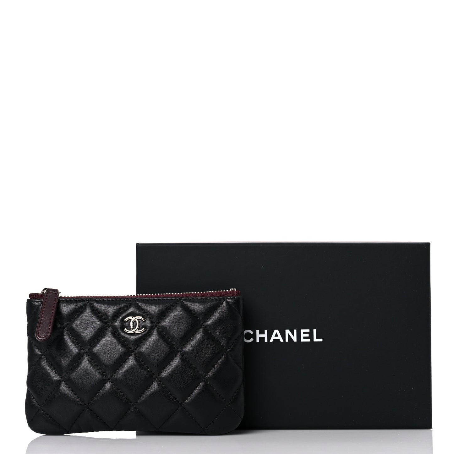 Lambskin Quilted Small Cosmetic Case Black