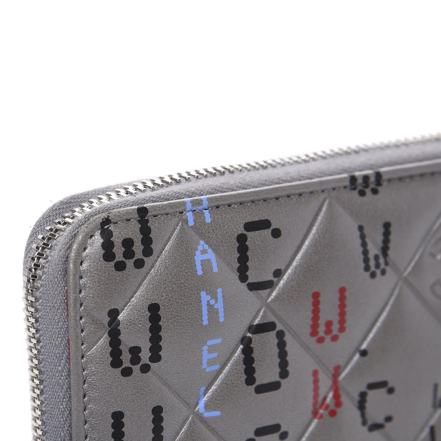 Metallic Lambskin Quilted Large Gusset Zip Around Wallet Silver Multicolor
