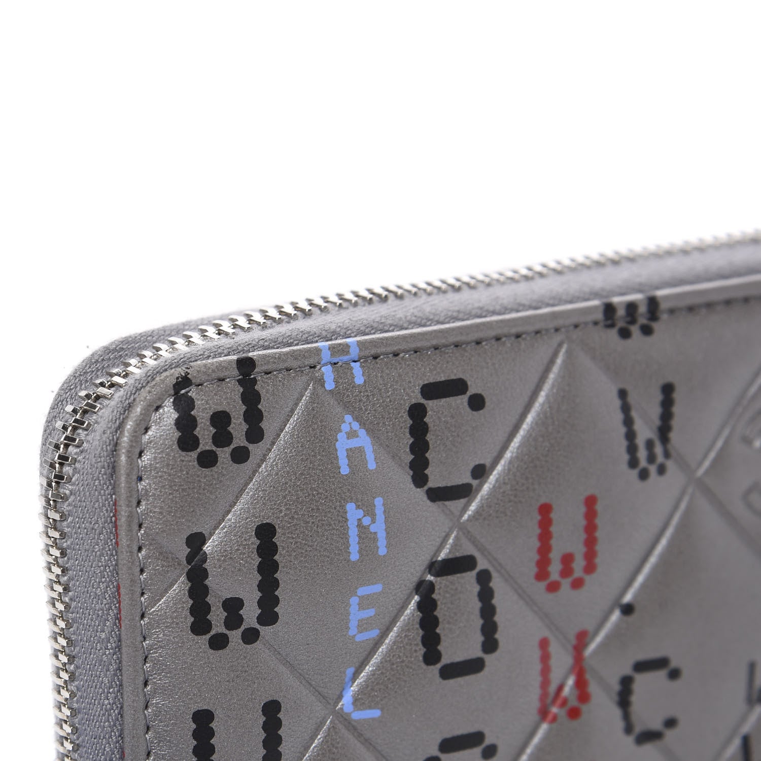 Chanel Metallic Lambskin Quilted Large Gusset Zip Around Wallet Silver Multicolor 8 of 12