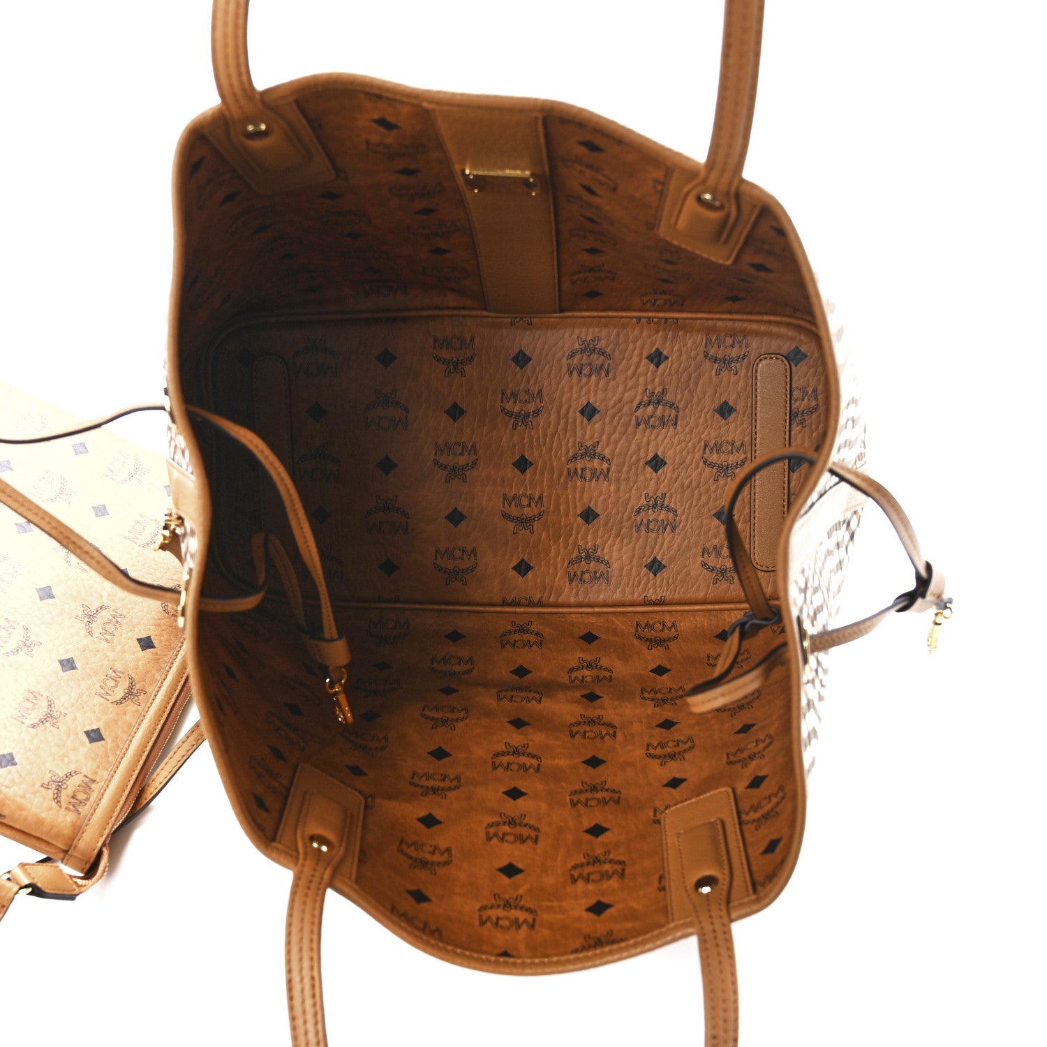 MCM Visetos Medium Liz Reversible Shopper Tote Cognac 14 of 20