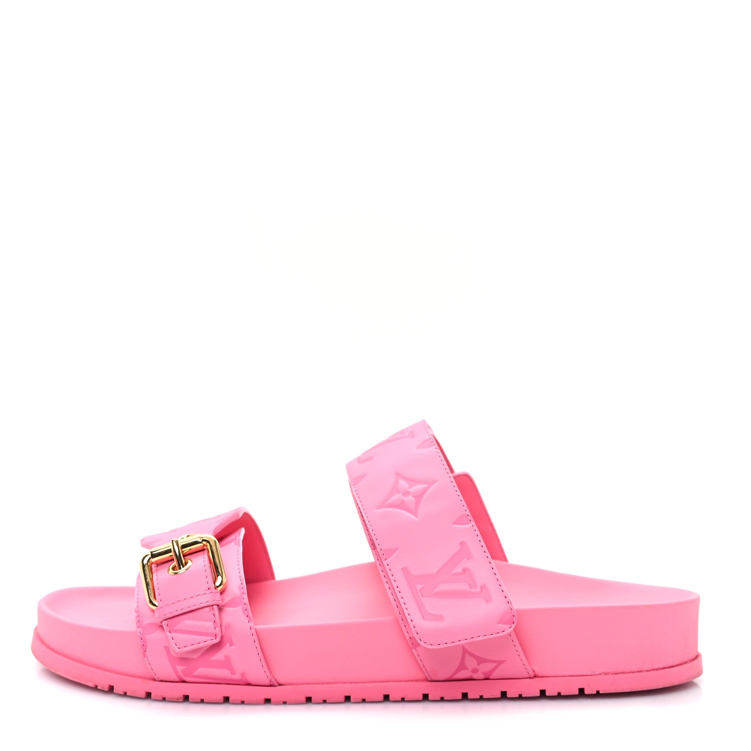Louis Vuitton Calfskin Monogram Embossed Bom Dia Flat Mule Sandals 39 Pink 1 of 10