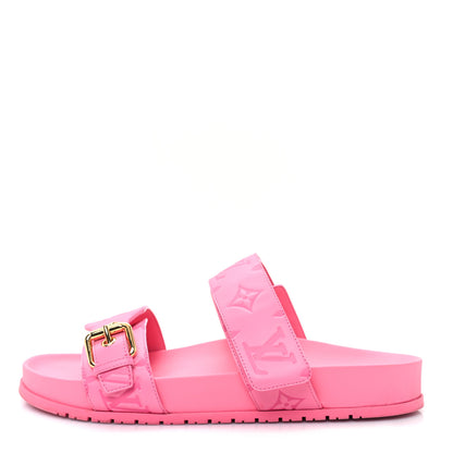 Louis Vuitton Calfskin Monogram Embossed Bom Dia Flat Mule Sandals 39 Pink 1 of 10