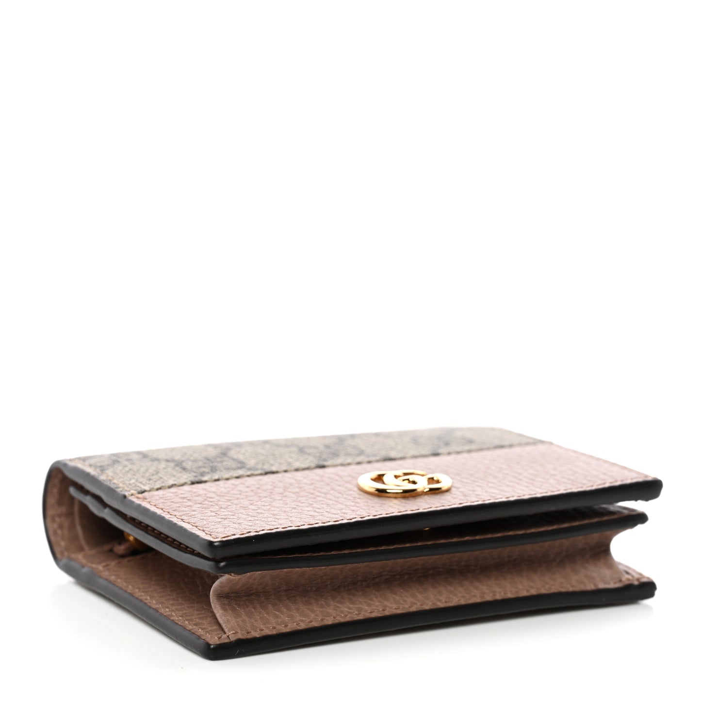 Dollar Calfskin GG Supreme Monogram GG Marmont Card Case Porcelain Rose Beige Ebony