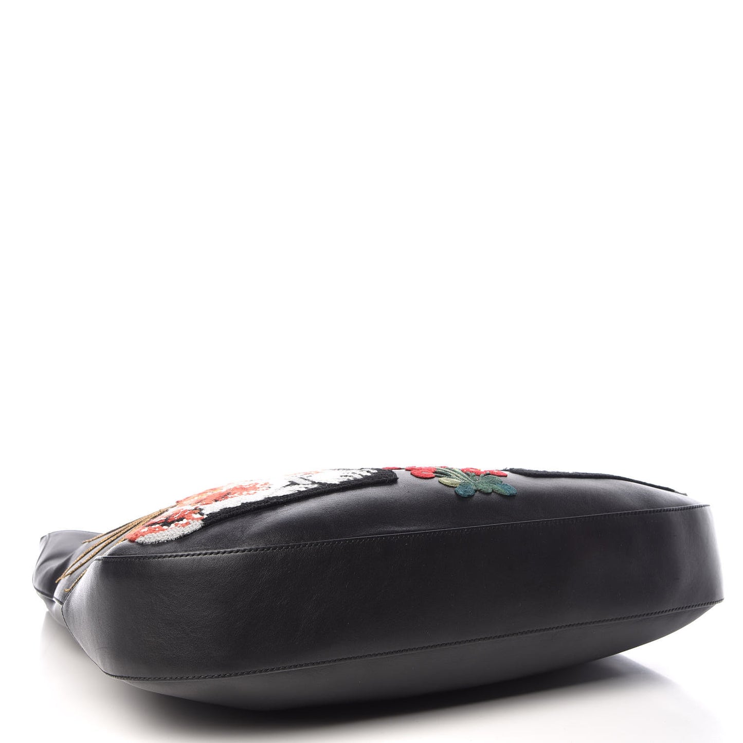 Calfskin Dog Embroidered Extra Large Dionysus Hobo Black