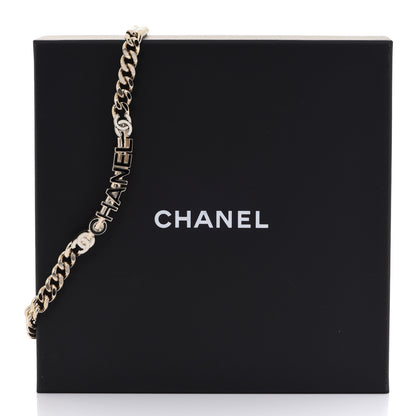 Chanel Enamel Metal Logo Choker Necklace Gold White Black 6 of 6