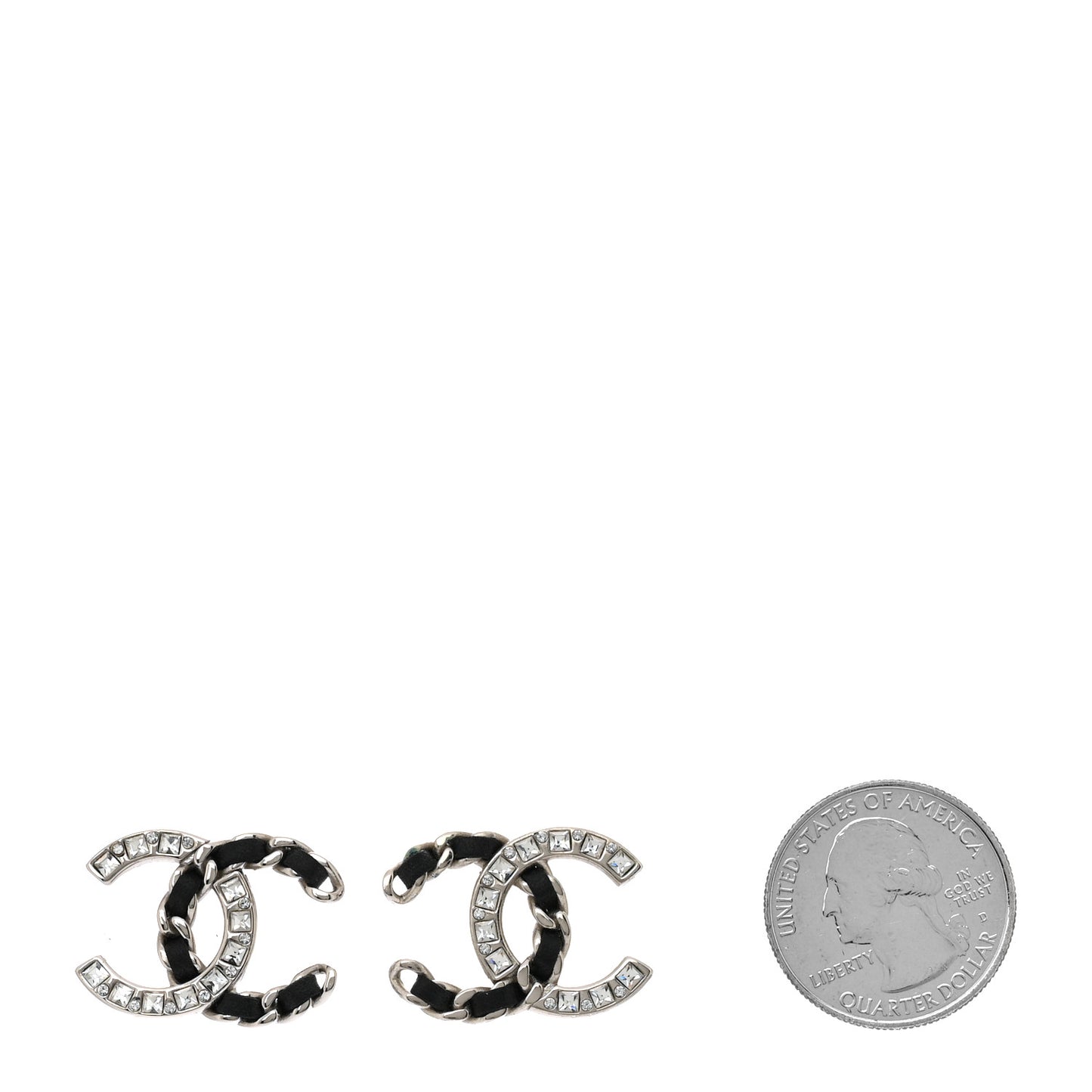 Crystal Baguette Lambskin Large CC Earrings Silver Black
