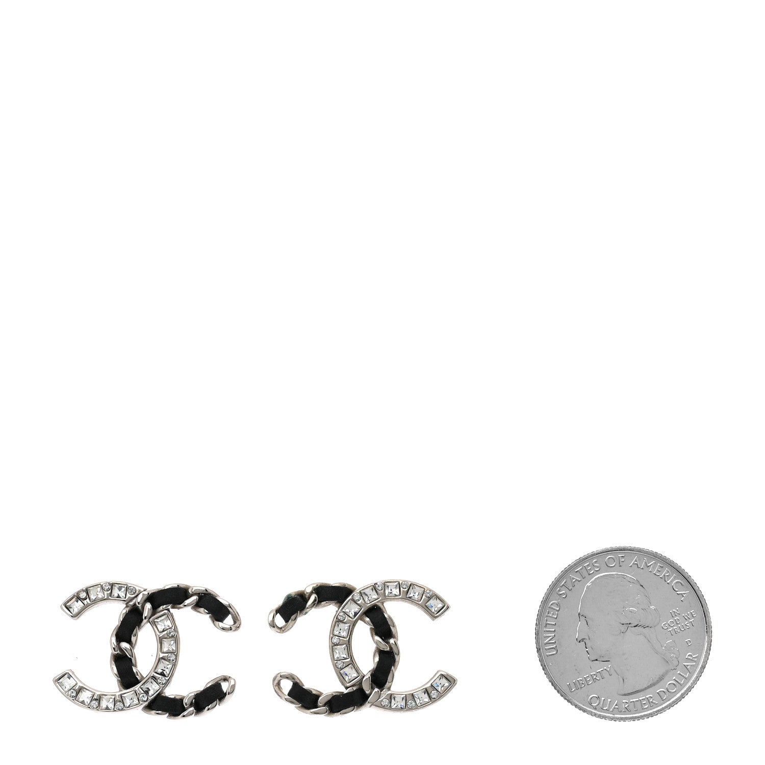 Chanel Crystal Baguette Lambskin Large CC Earrings Silver Black 2 of 5