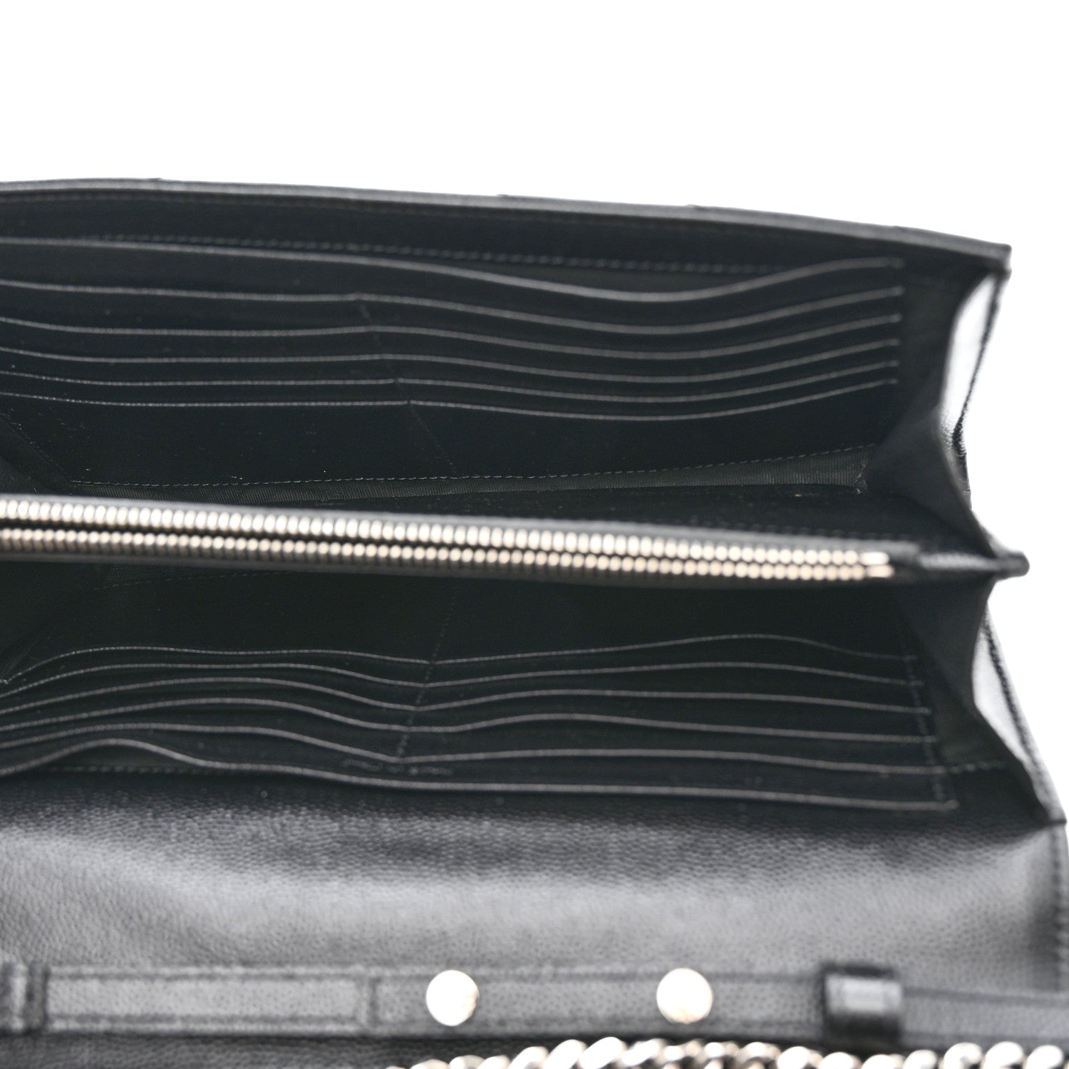 Saint Laurent Grain De Poudre Matelasse Chevron Monogram Chain Wallet Black 6 of 16