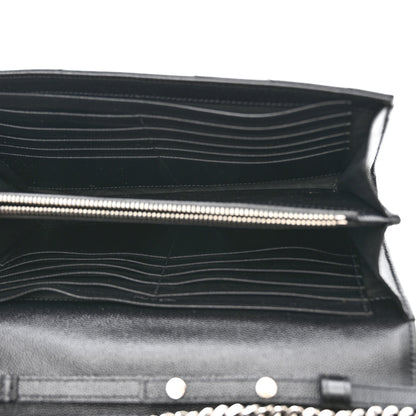 Saint Laurent Grain De Poudre Matelasse Chevron Monogram Chain Wallet Black 6 of 16