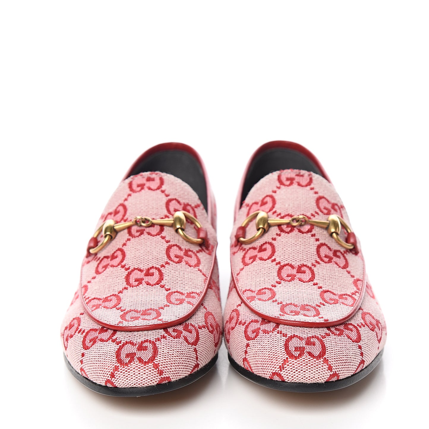 Canvas GG Monogram Horsebit Womens Jordaan Loafers 34 Gardenia Hibiscus Red
