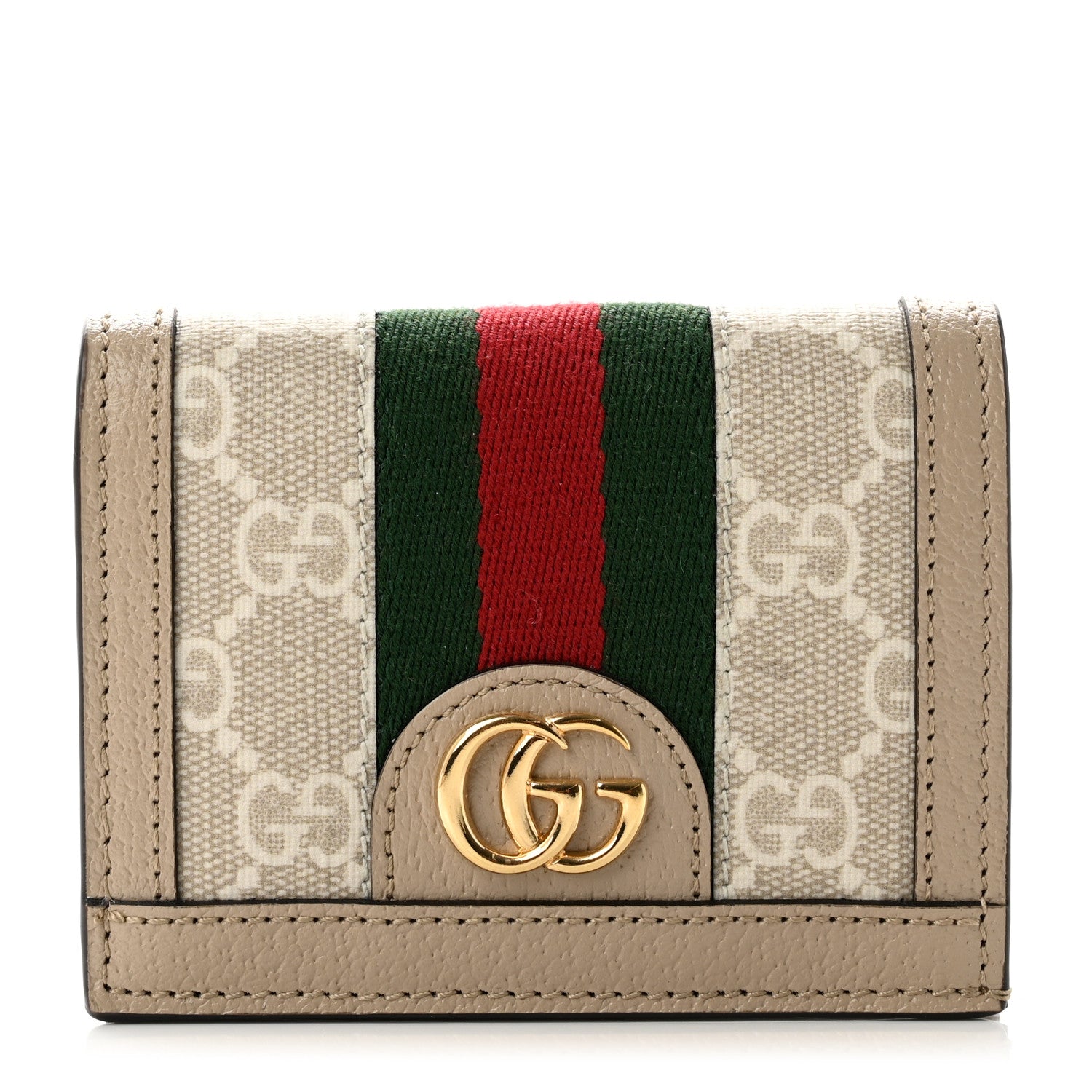 Gucci GG Supreme Monogram Textured Dollar Calfskin Web Ophidia Card Case Beige Mystic White Oatmeal 1 of 7