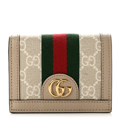 Gucci GG Supreme Monogram Textured Dollar Calfskin Web Ophidia Card Case Beige Mystic White Oatmeal 1 of 7