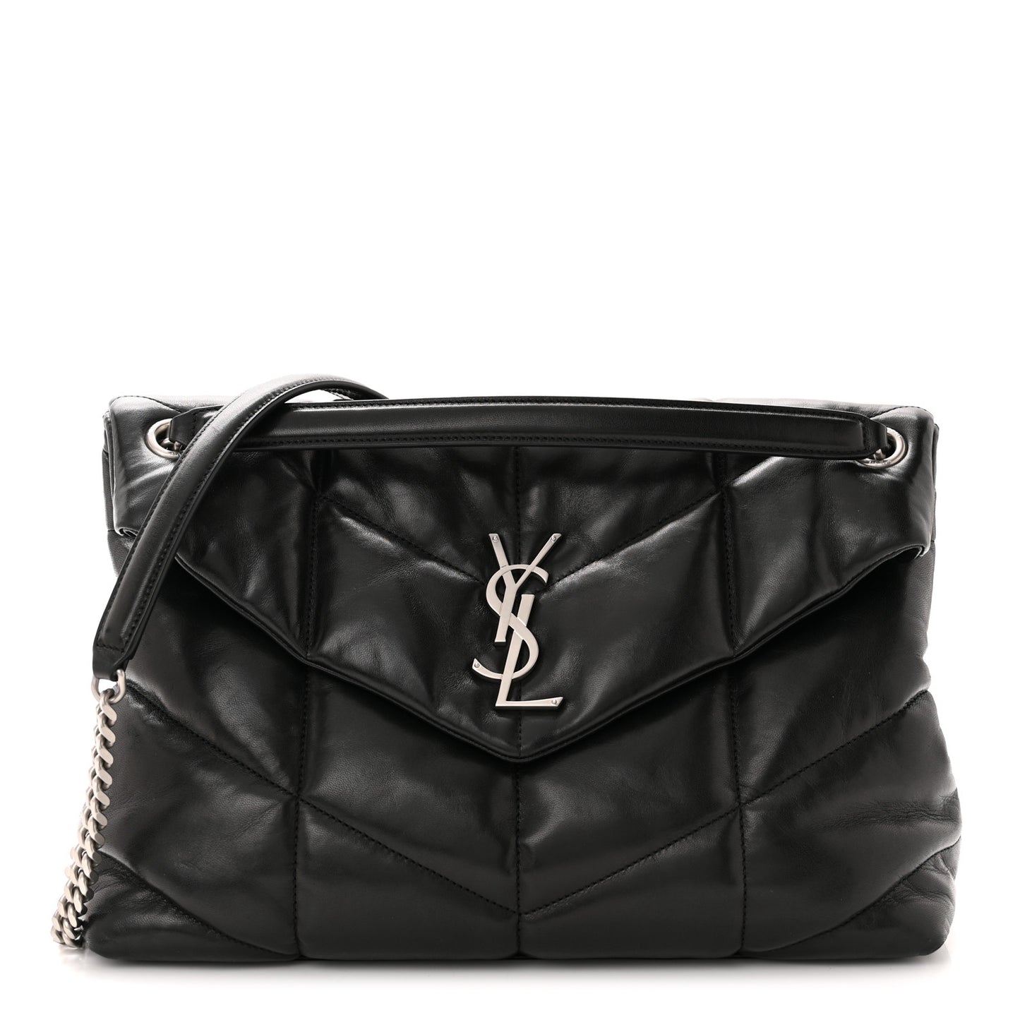 Lambskin Quilted Medium Loulou Puffer Monogram Chain Satchel Black