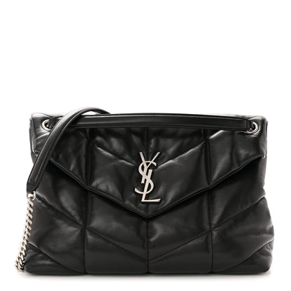 Saint Laurent Lambskin Quilted Medium Loulou Puffer Monogram Chain Satchel Black 1 of 10
