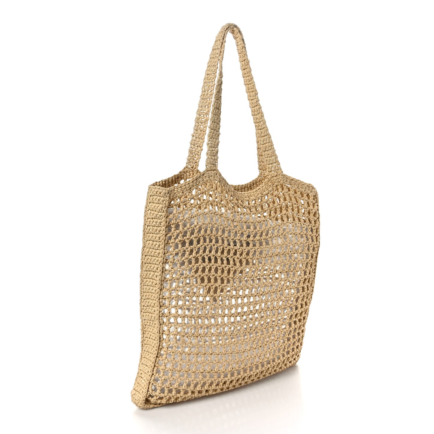 Yarn Raffia Effect Crochet Logo Embroidered Tote Bag Naturale