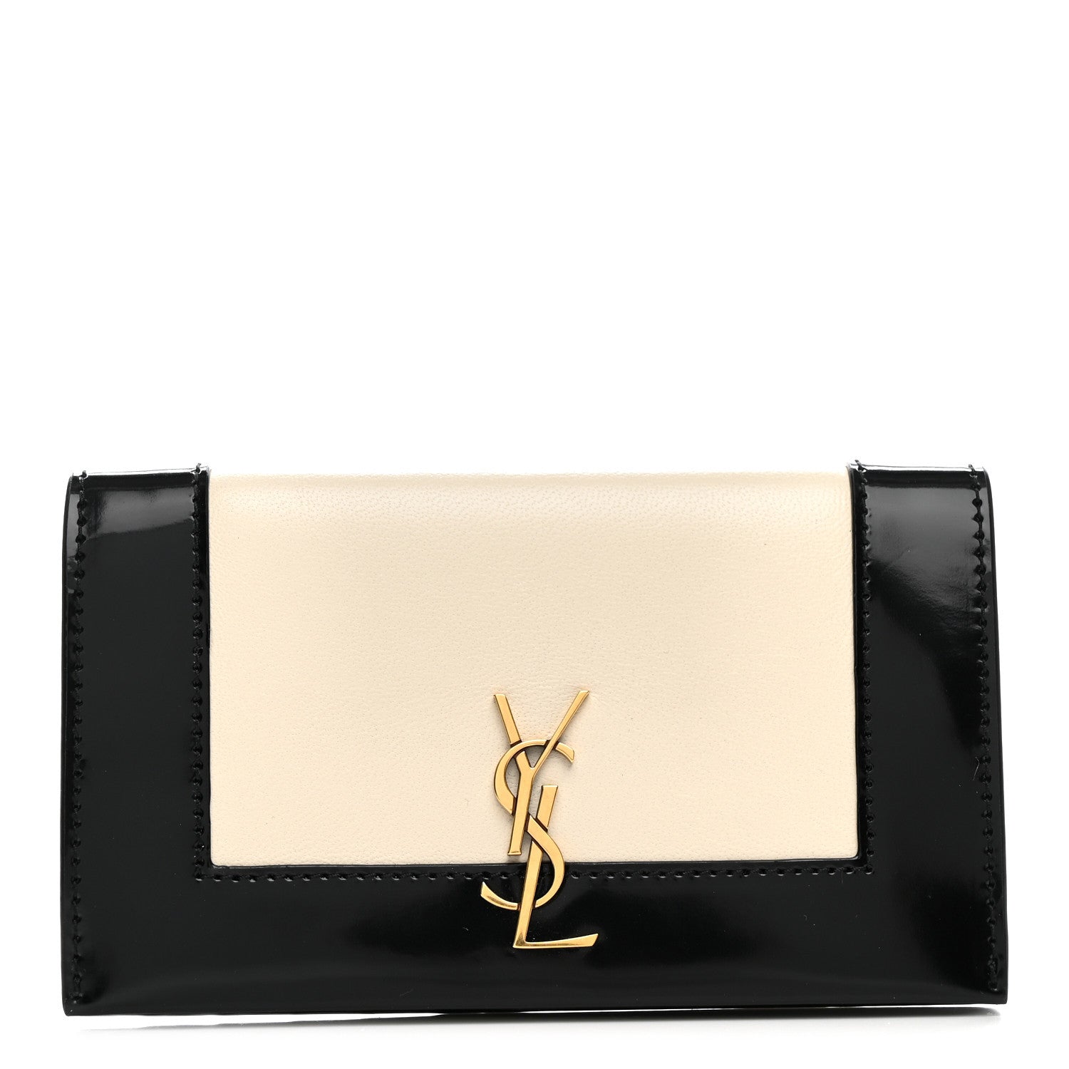Saint Laurent Nappa Patent Calfskin Two-Toned Monogram Flap Wallet Alabastro Black 1 of 8